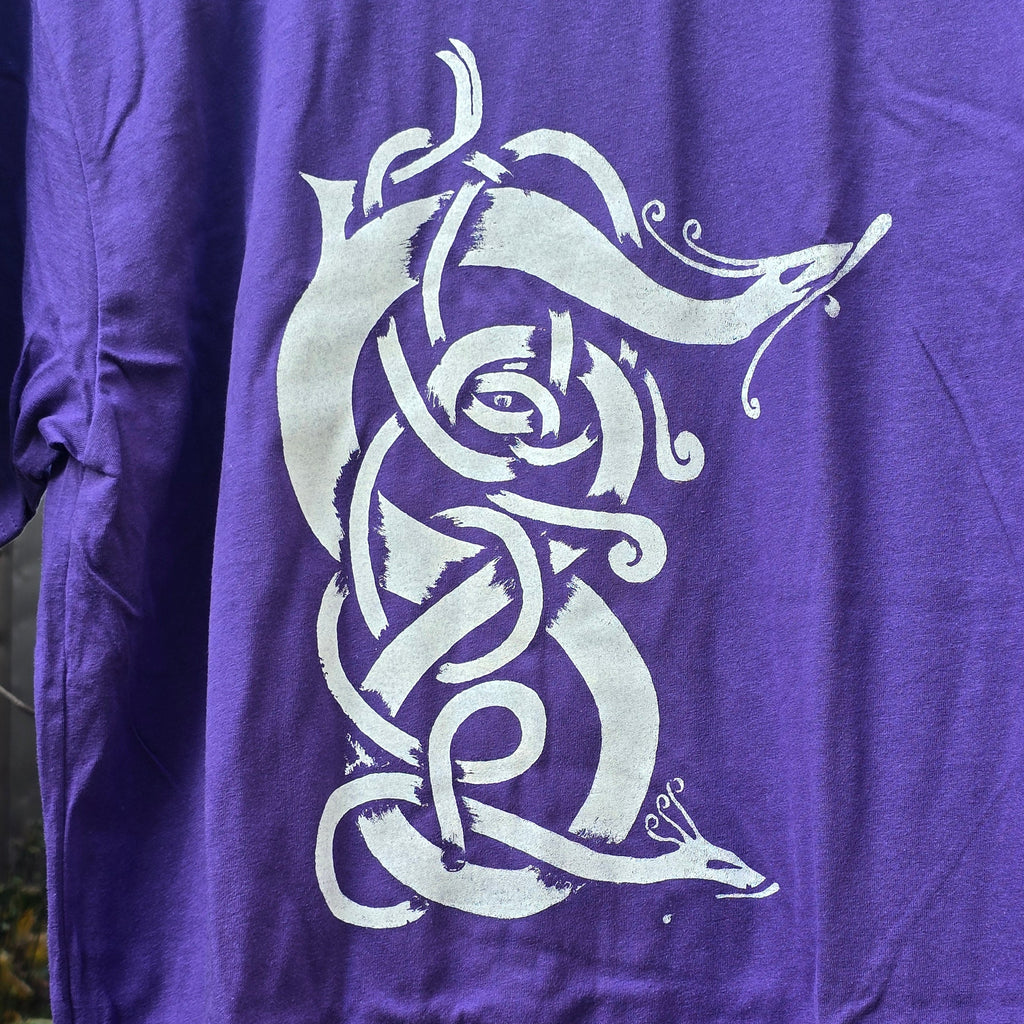 Twin Serpents, White on Purple